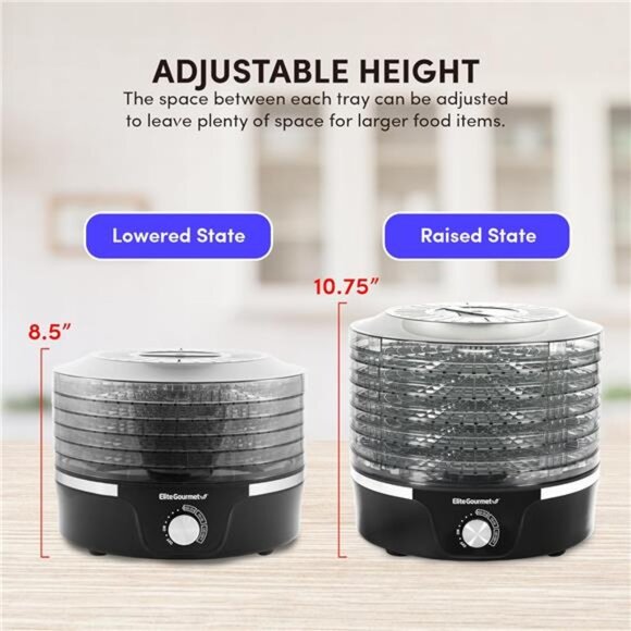 Food Dehydrator, 5 BPA-Free 11.4" Trays Adjustable Temperature Controls - Picture 2 of 7